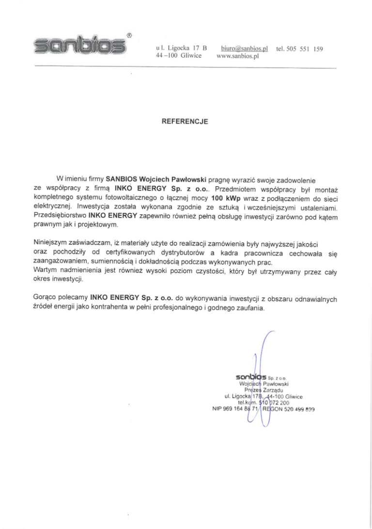 Dokument potwierdzający kompetencje w wykonaniu instalacji fotowoltaicznej