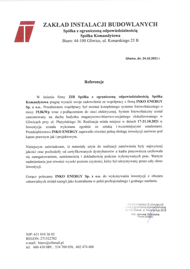 Dokument potwierdzający kompetencje w wykonaniu instalacji fotowoltaicznej
